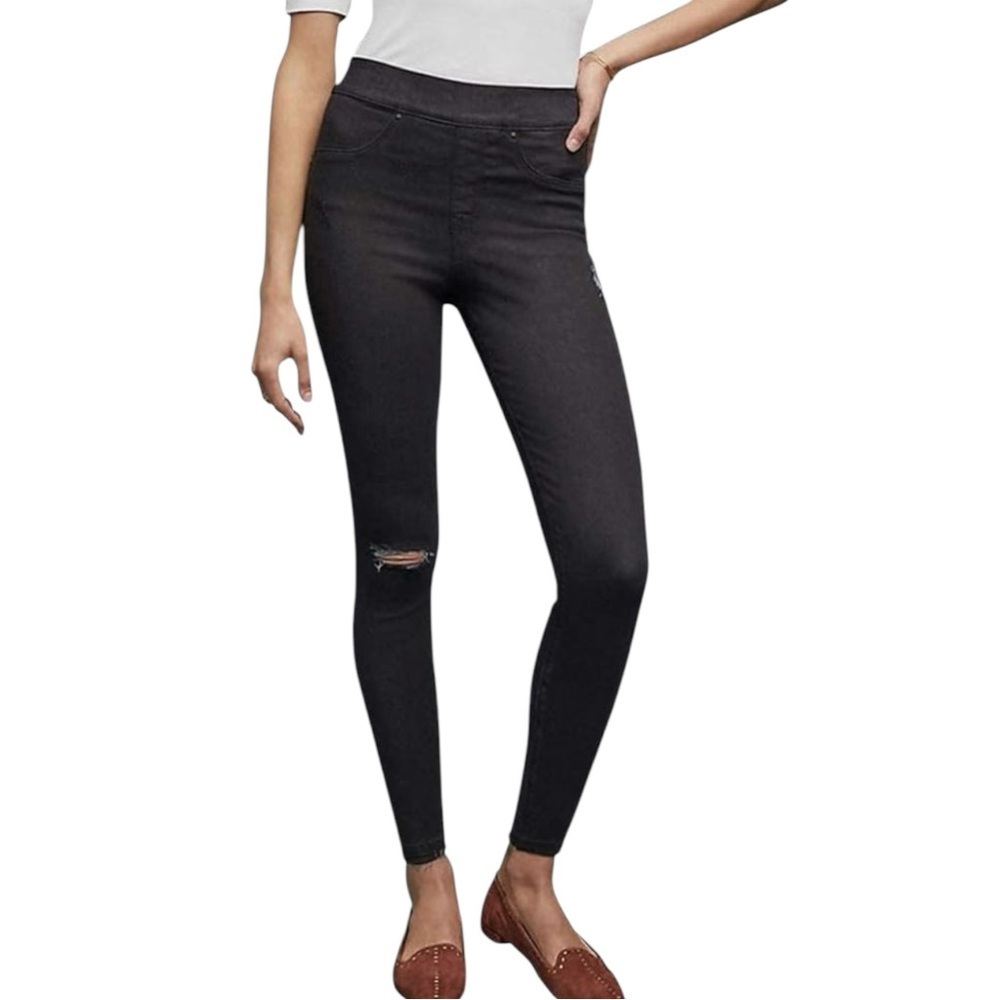 Spanx Distressed Denim‎ Leggings XS Black Jean